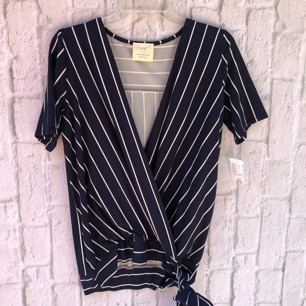 Hyped Unicorn Asymmetrical Cross T in Navy & White Stripes Size Small